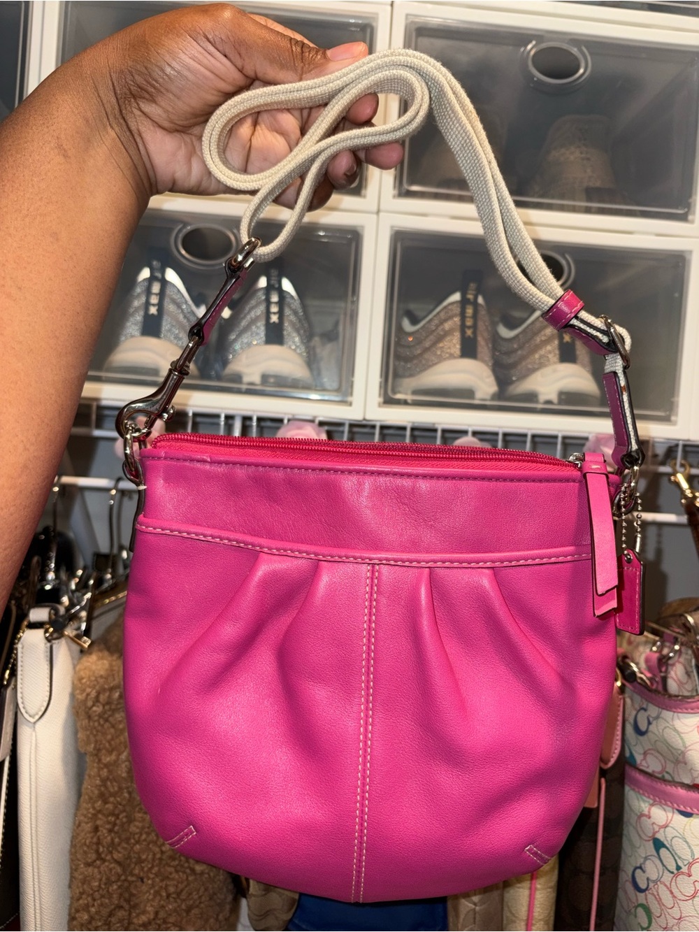 Coach Leather Crossbody Bag in Bright Pink